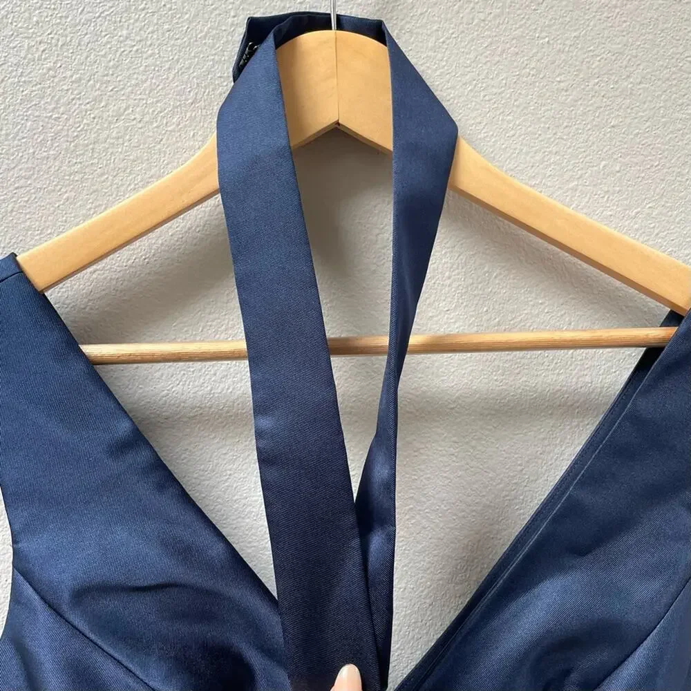 Alfred Sung Sleeveless A-Line Satin Dress w Pockets Midnight Blue Women’s 4 $231 - Picture 6 of 9